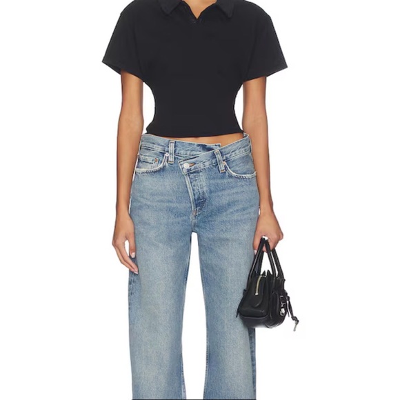 Agolde Light Wash Button-Fly Cropped Jeans with Raw Hem